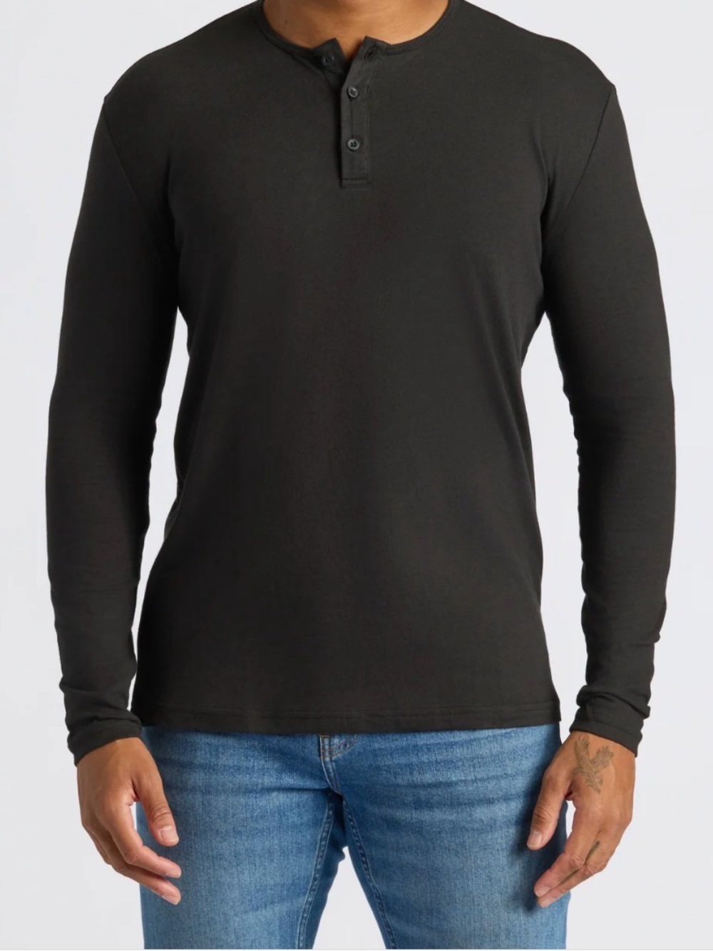 3 Pack Men's True Classic Black Long-Sleeve Henley Shirt